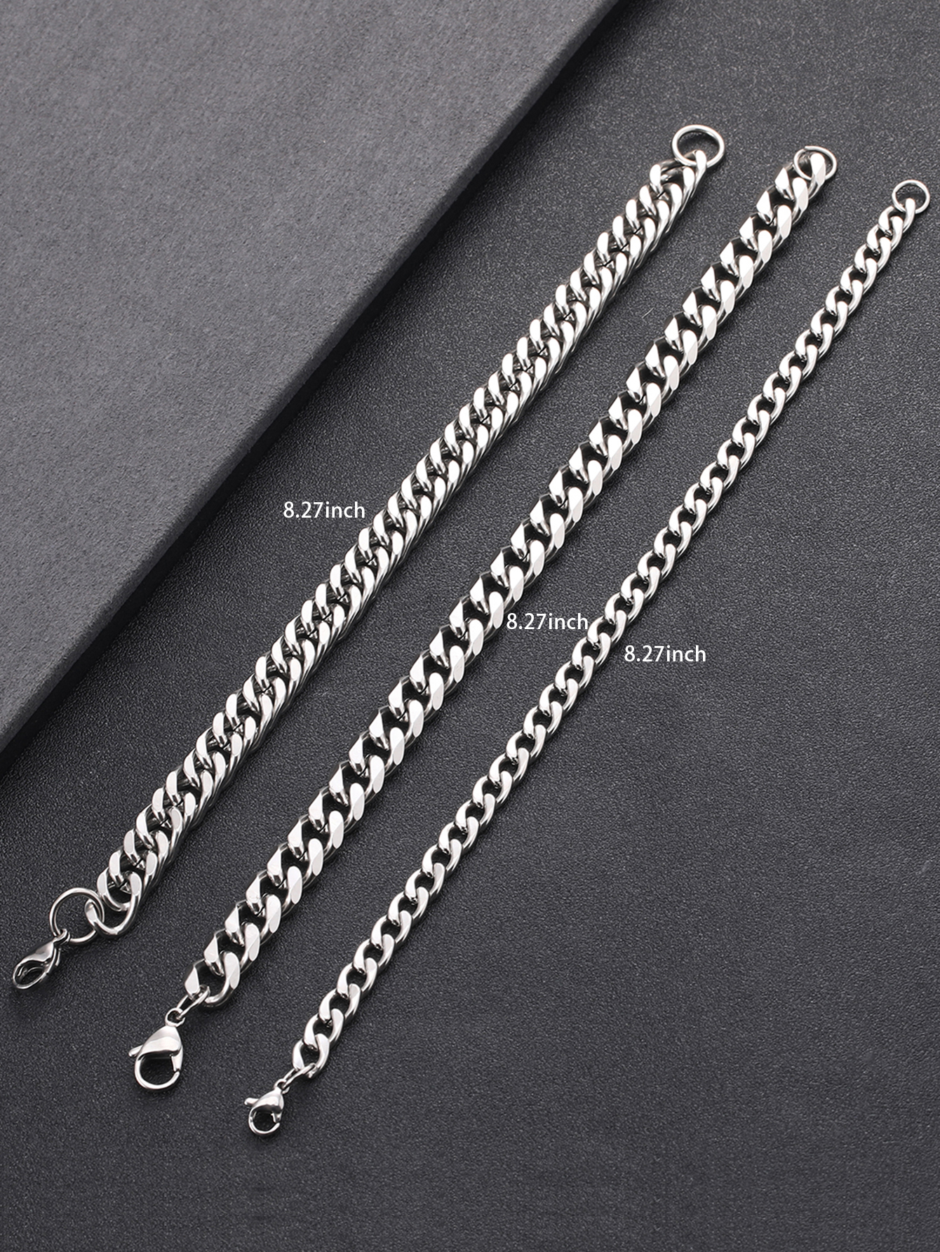 set of 3 stainless steel chain bracelets for men details 9