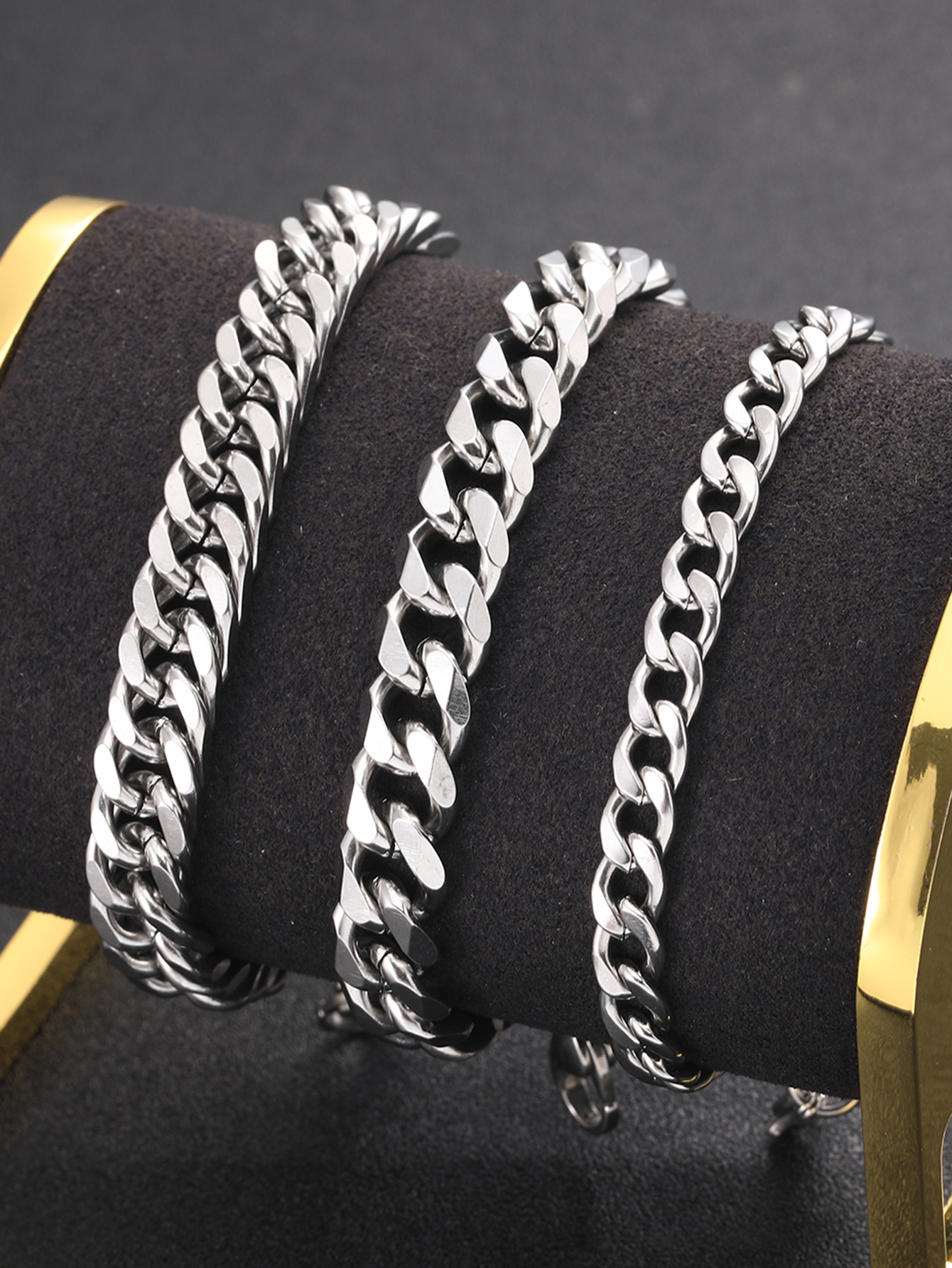 set of 3 stainless steel chain bracelets for men details 5