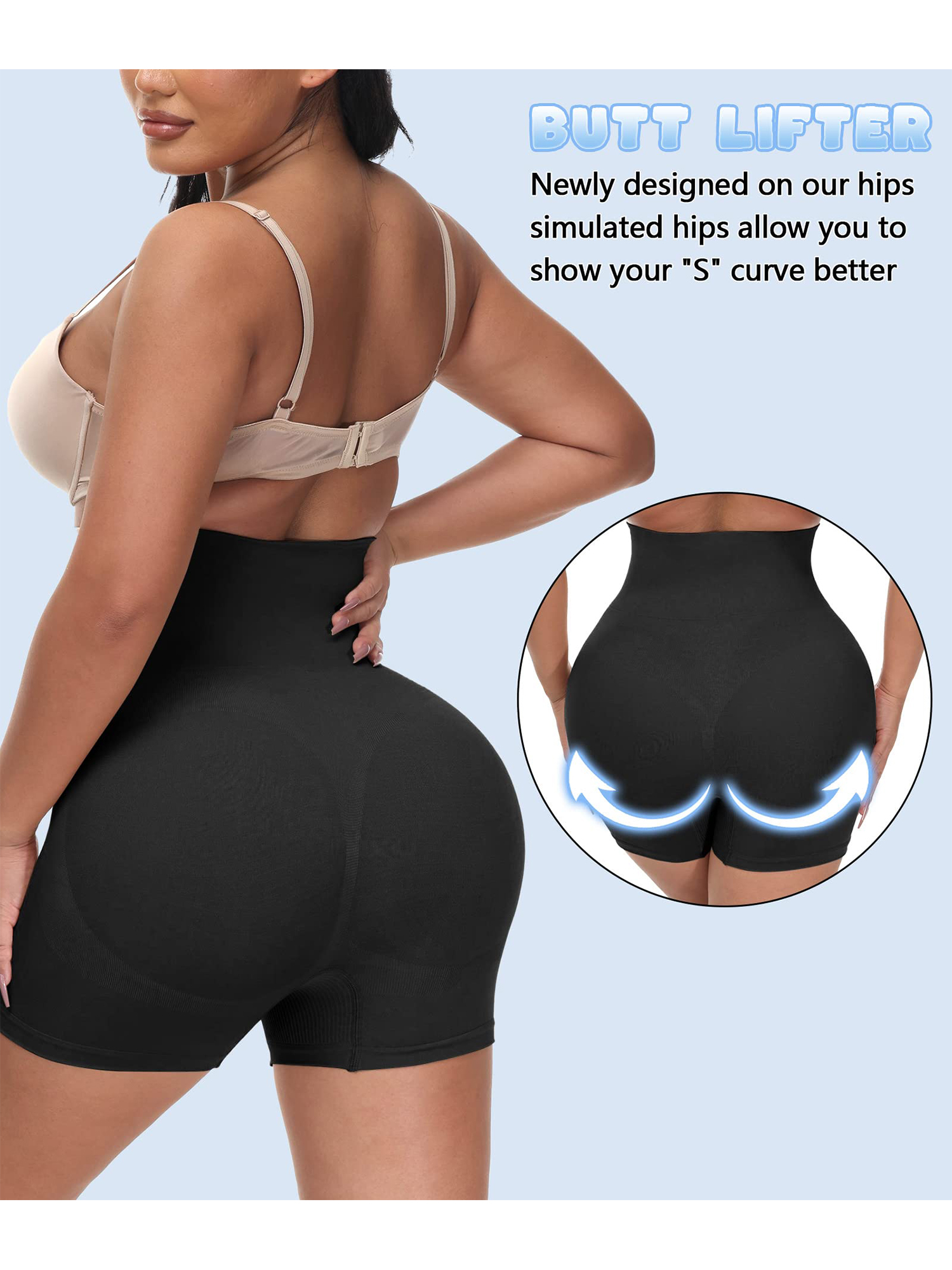 Women's Curve High Waisted Booty Shorts - Black