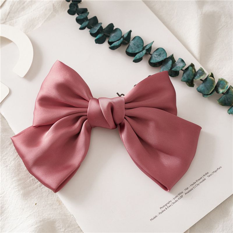 Big Satin Solid Bow Hair Clips Hairpin Women Barrettes 1pc