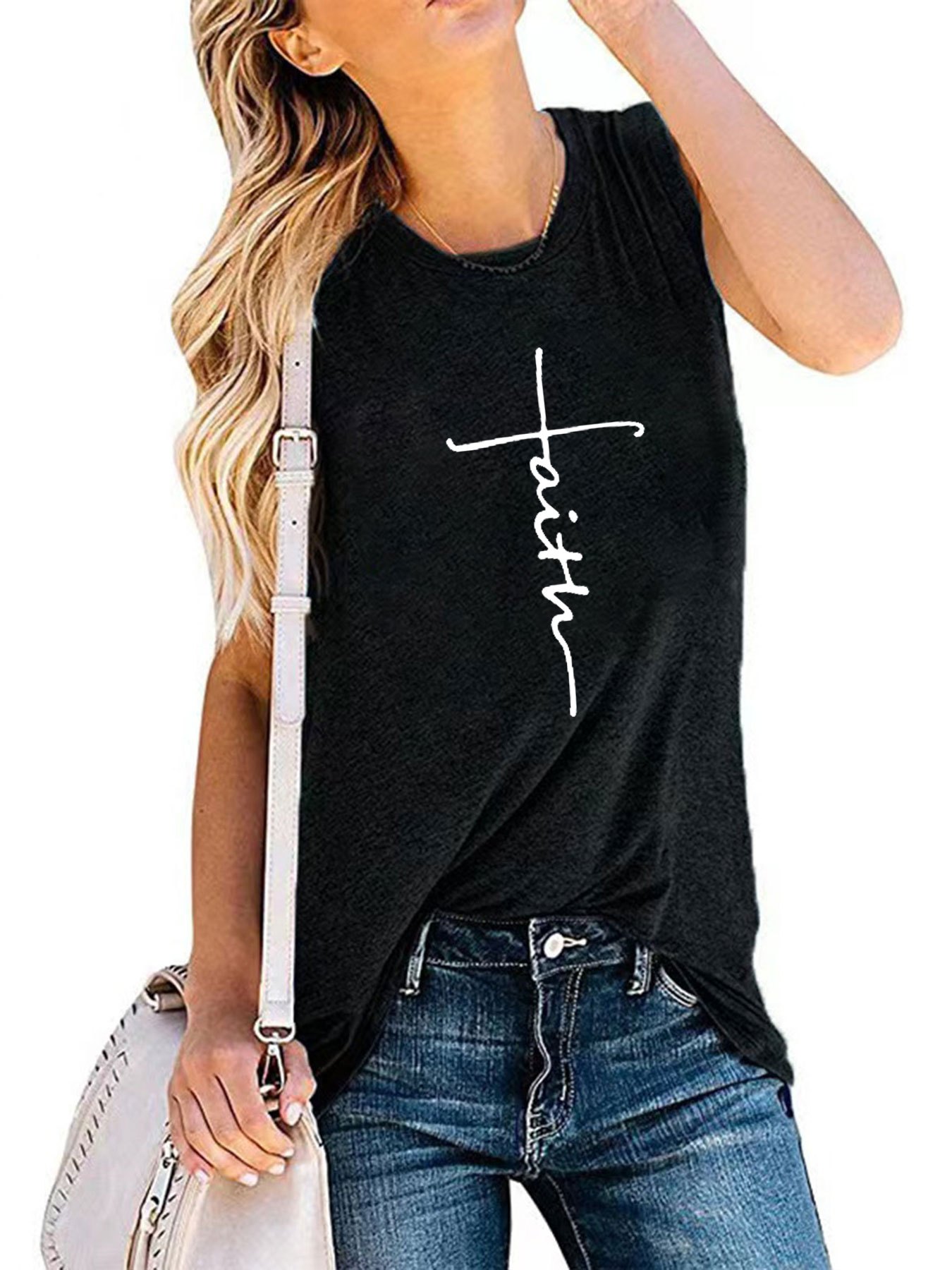 Letter Print Sleeveless Tank Top Casual Loose Every Day Tank - Temu New ...