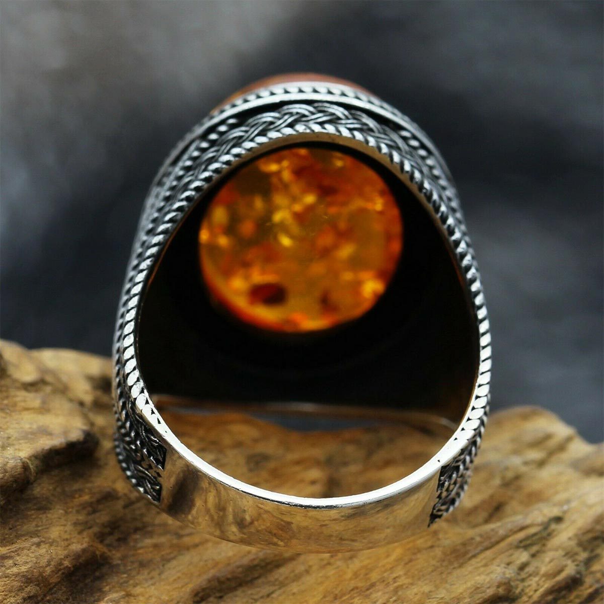 Chunky Amber Ring for Men, Statement Piece