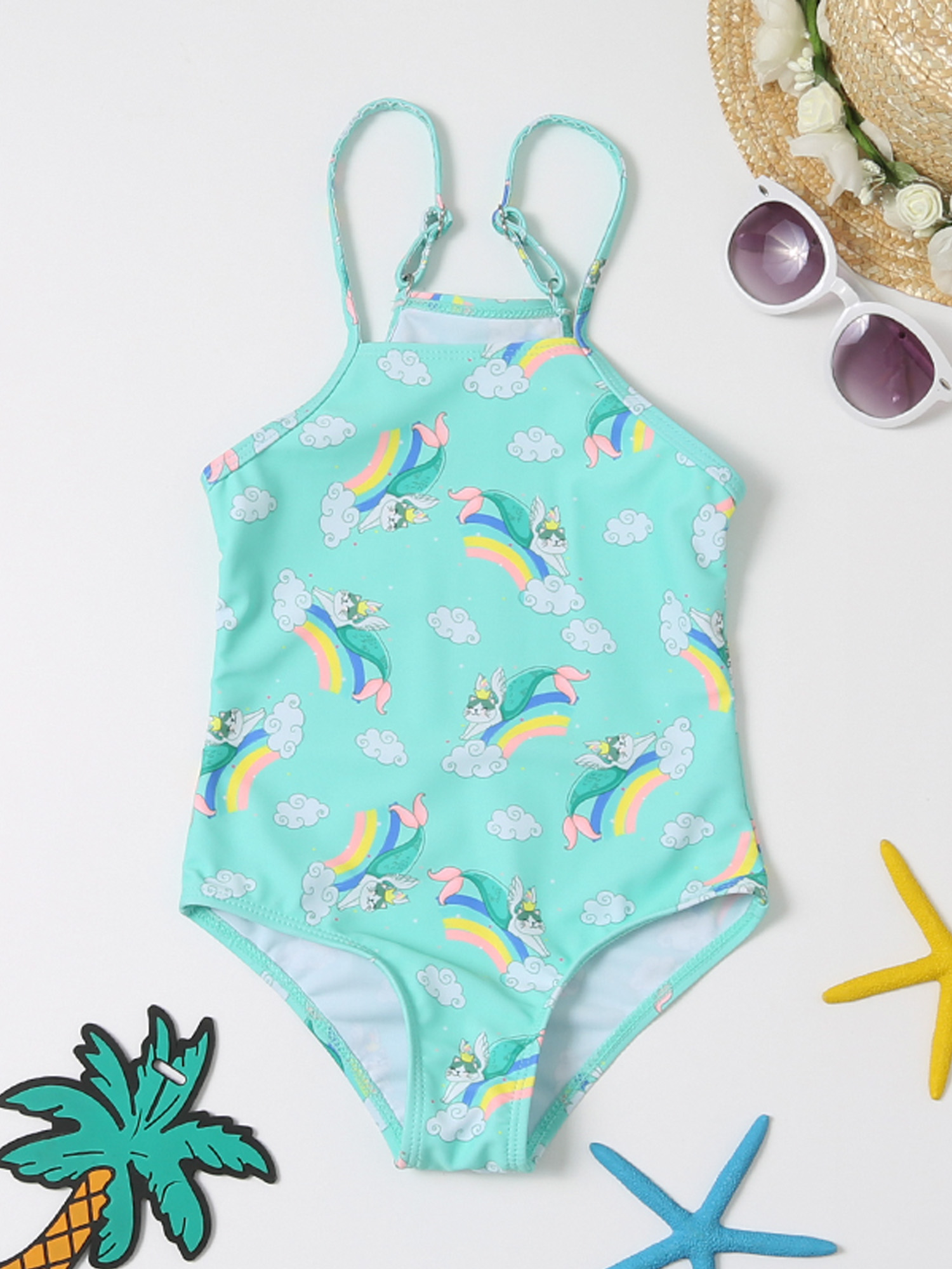 Baby Girls Unicorn Cartoon Print Swimsuit - Temu