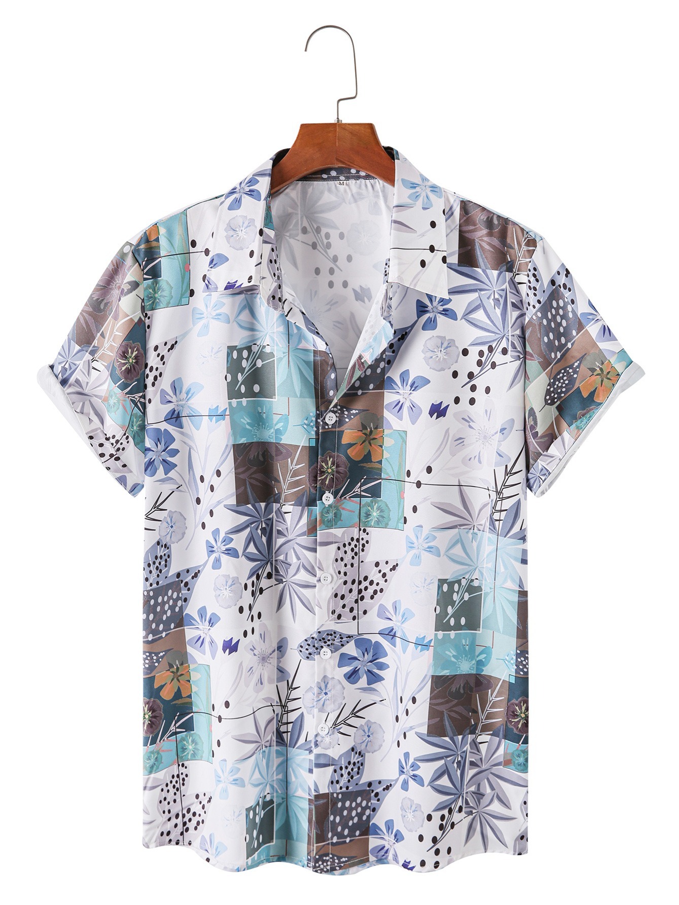 Camisa De Cuello De Con Estampado Floral Cuadrado Para Hombre De