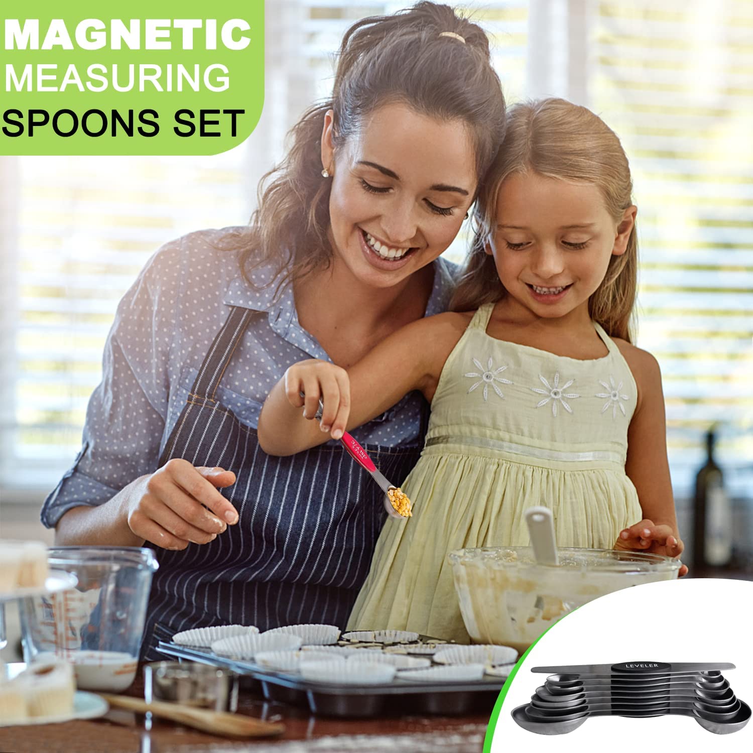 Stackable Stainless Steel Magnetic Measuring Spoons With Leveler