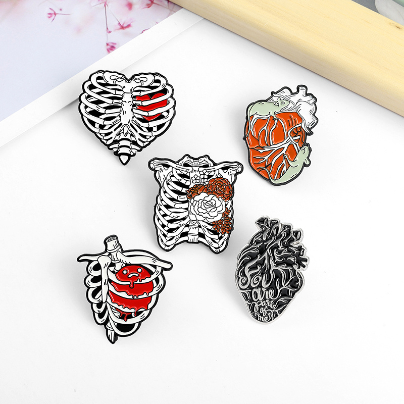 1/6pcs Punk Heart Shape Enamel Pin for Skeleton lovers, Lapel Badge Funny Jewelry, Jewels Gift for Kids Red, 0.99,Temu