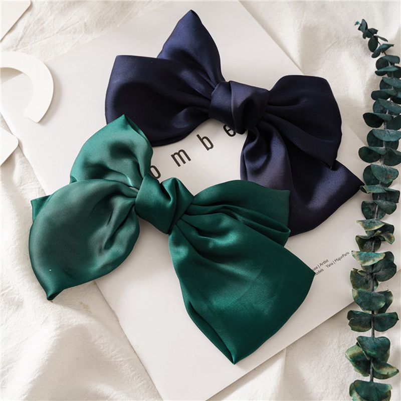 Big Satin Solid Bow Hair Clips Hairpin Women Barrettes 1pc