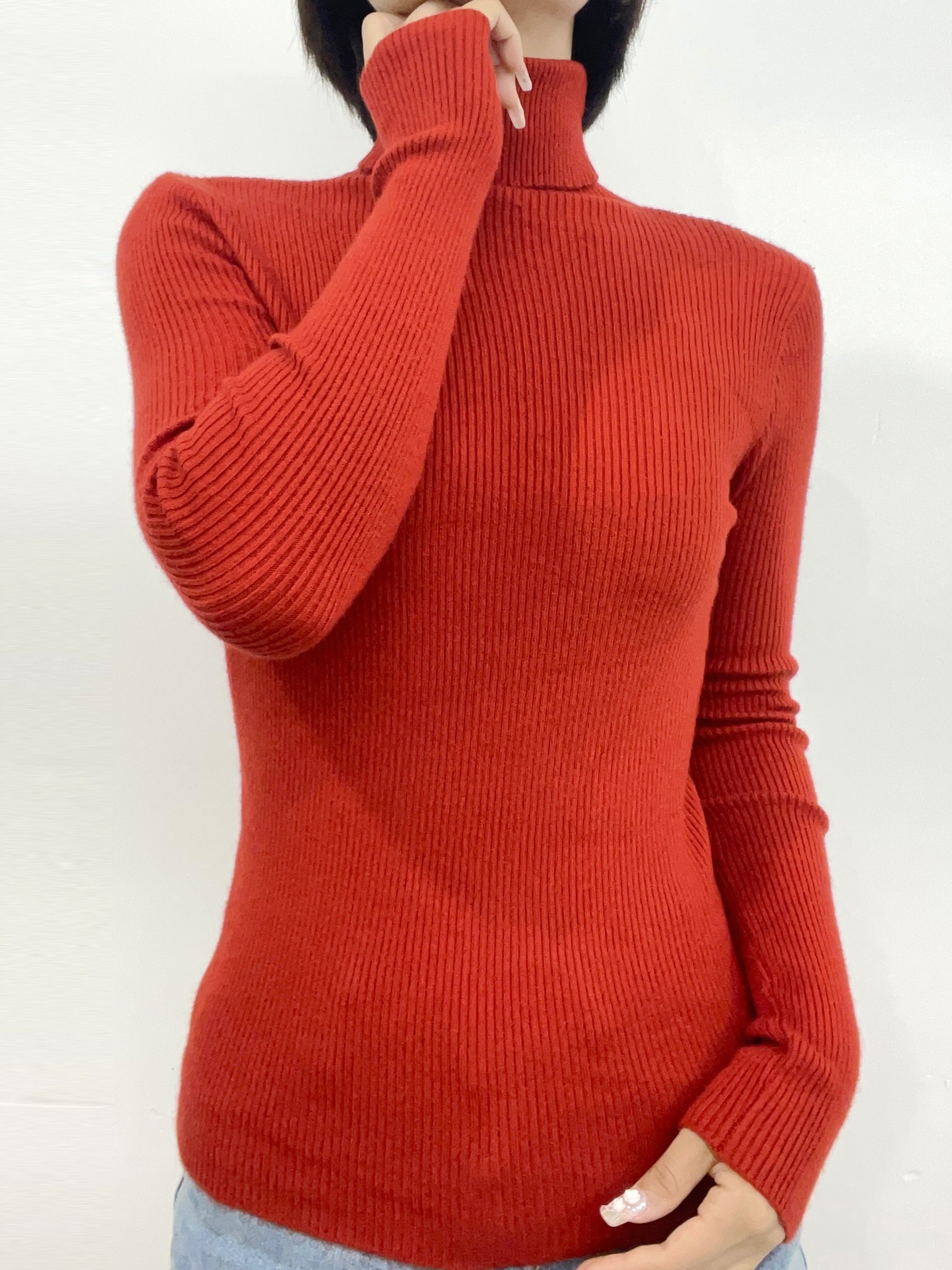 Women's Sweater Turtleneck Solid Ribbed Long Sleeve Slim - Temu