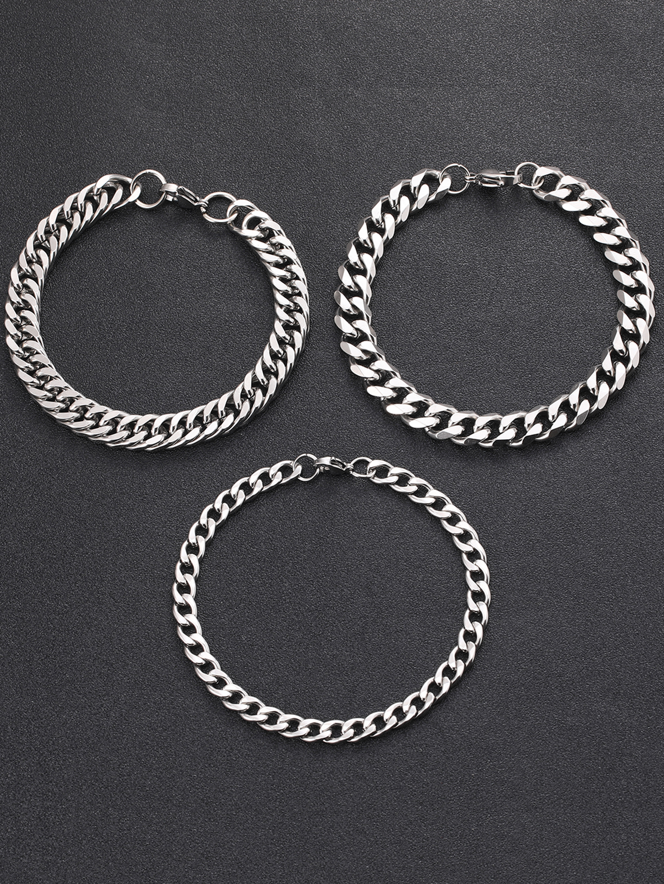 set of 3 stainless steel chain bracelets for men details 7