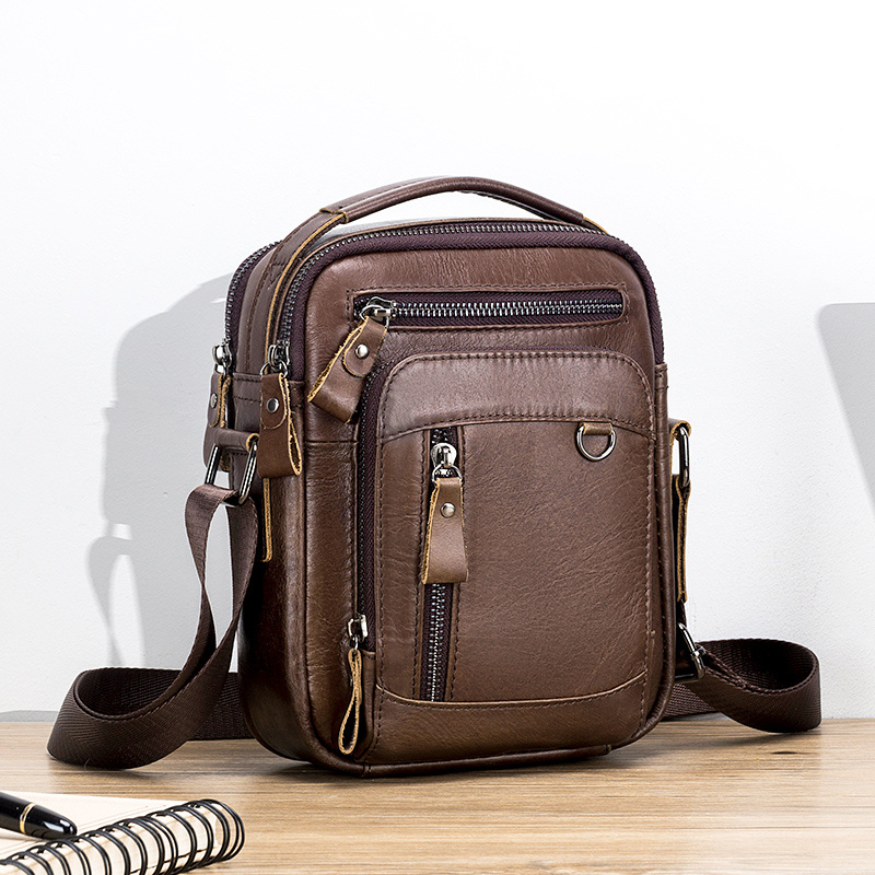 Fashion Retro designer Crazy Horse Leather Men's Brown Small Shoulder Bag  Daily Outdoor Work Hot Real Leather Crossbody Bag