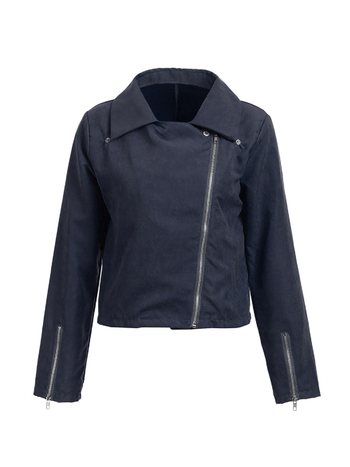 Round neck outlet biker jacket