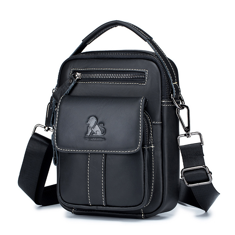 Men's Cowhide Shoulder Messenger Bag Casual Retro Vertical Small Bag