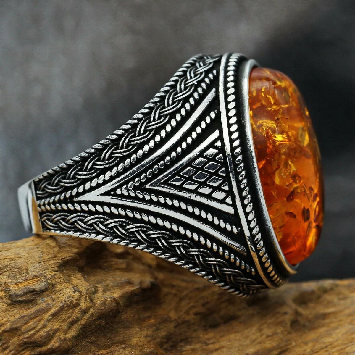 Chunky Amber Ring for Men, Statement Piece