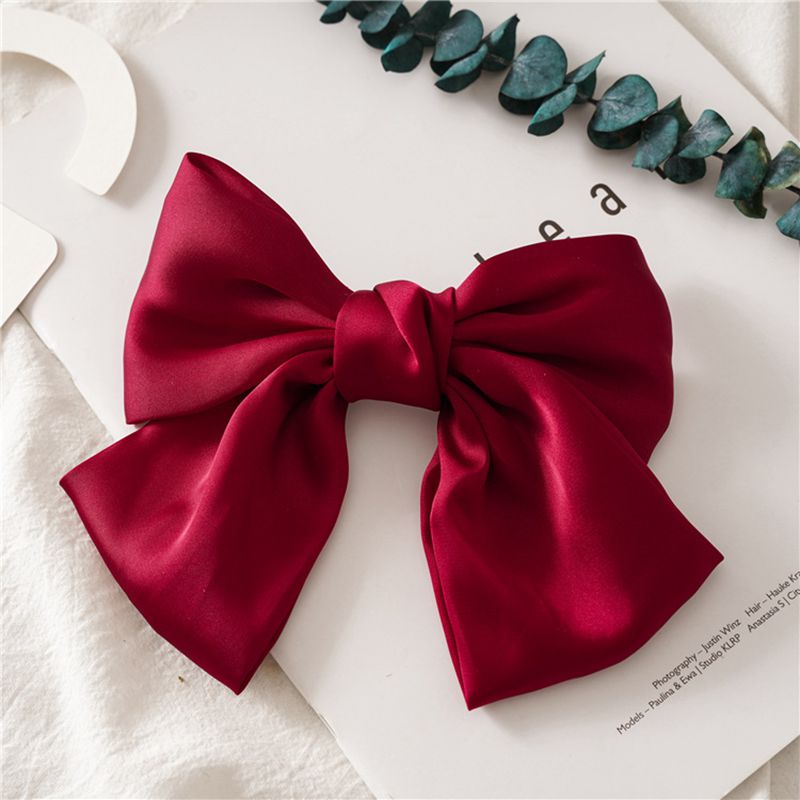 Big Satin Solid Bow Hair Clips Hairpin Women Barrettes 1pc