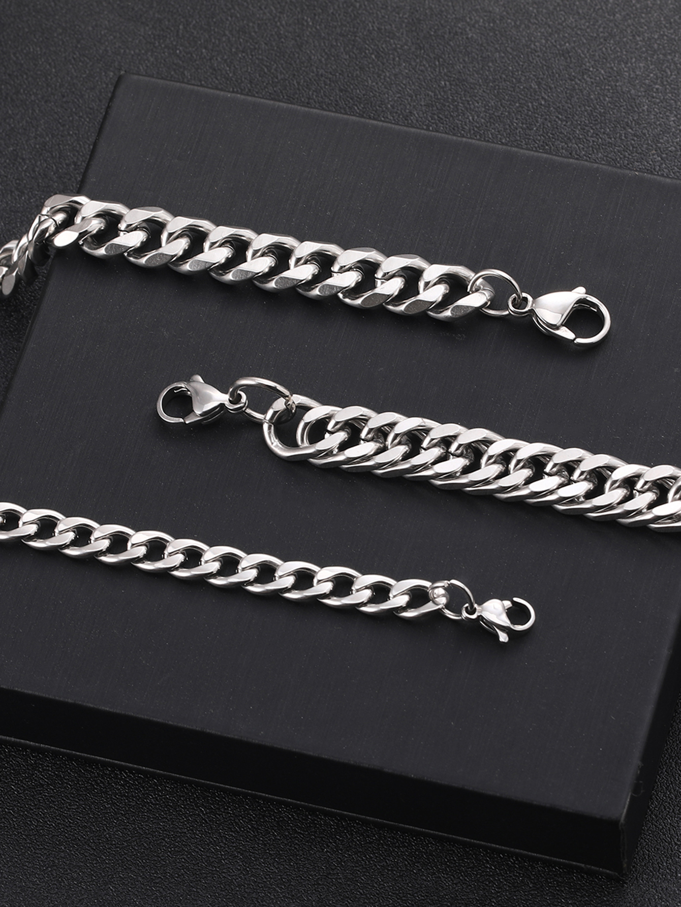 set of 3 stainless steel chain bracelets for men details 6