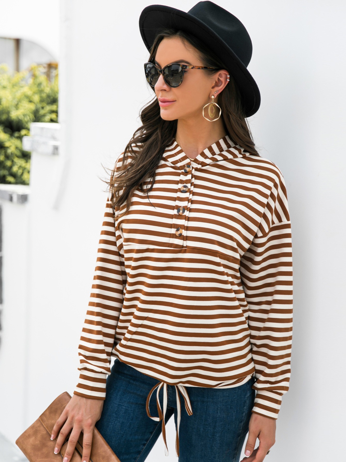 Solid Button Front Blouse Casual Patched Pocket Long Sleeve - Norway