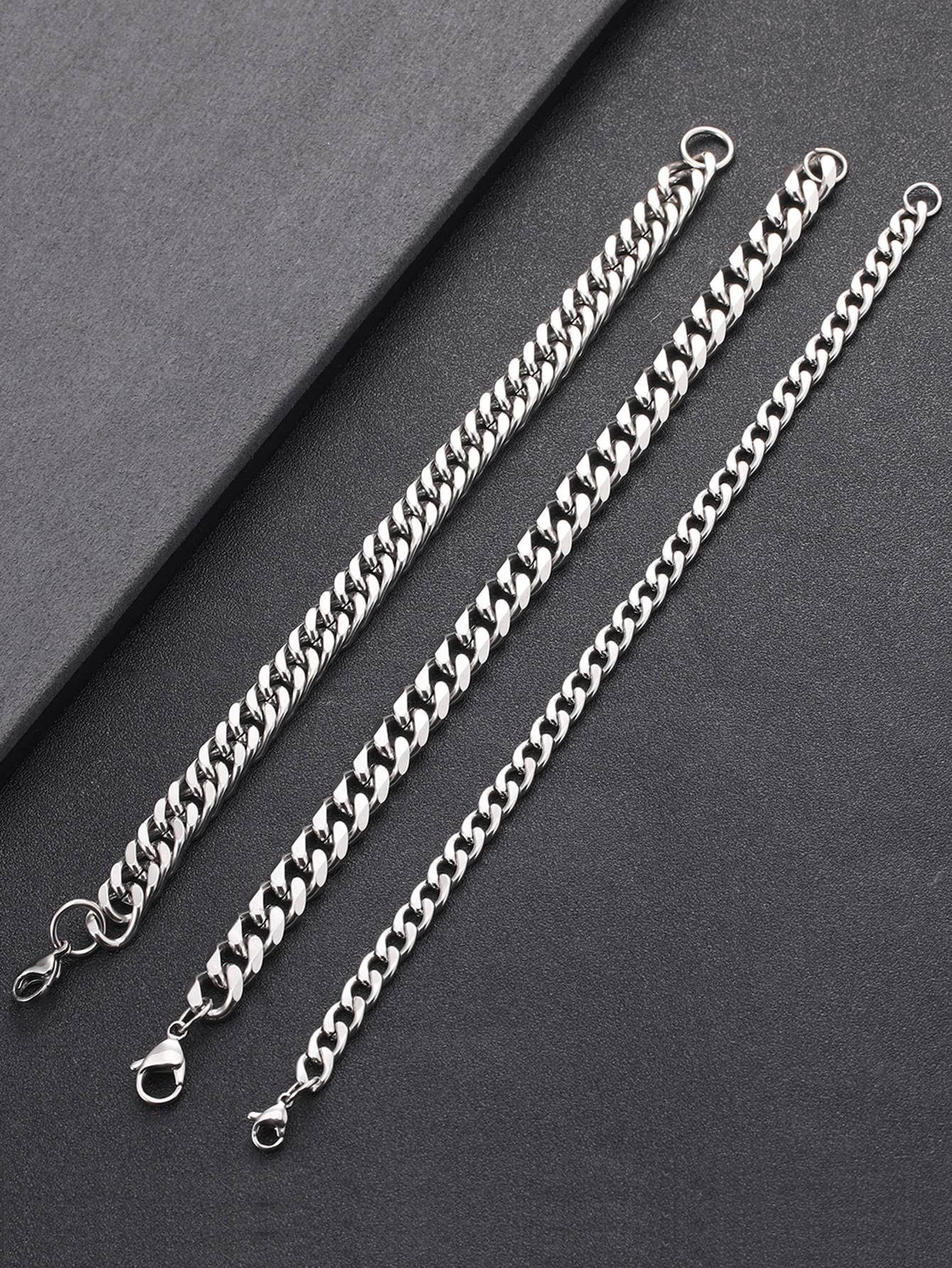 set of 3 stainless steel chain bracelets for men details 8