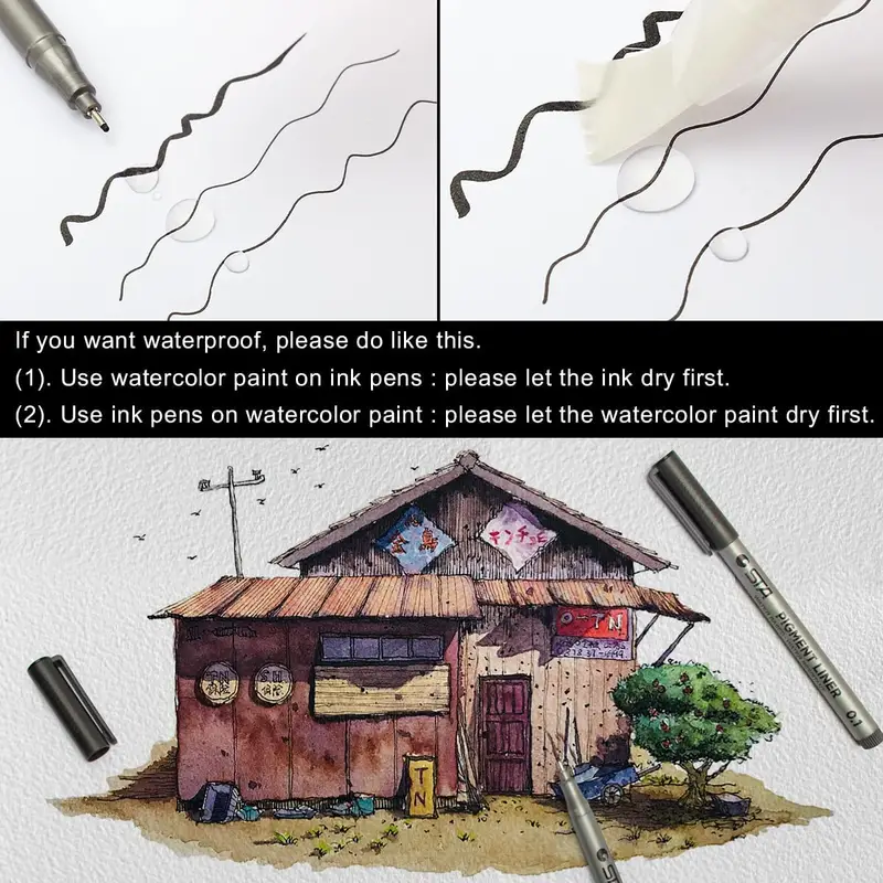 9pcs Black Micro Pen Fineliner Ink Pens Waterproof For Drawing Artist Illustration