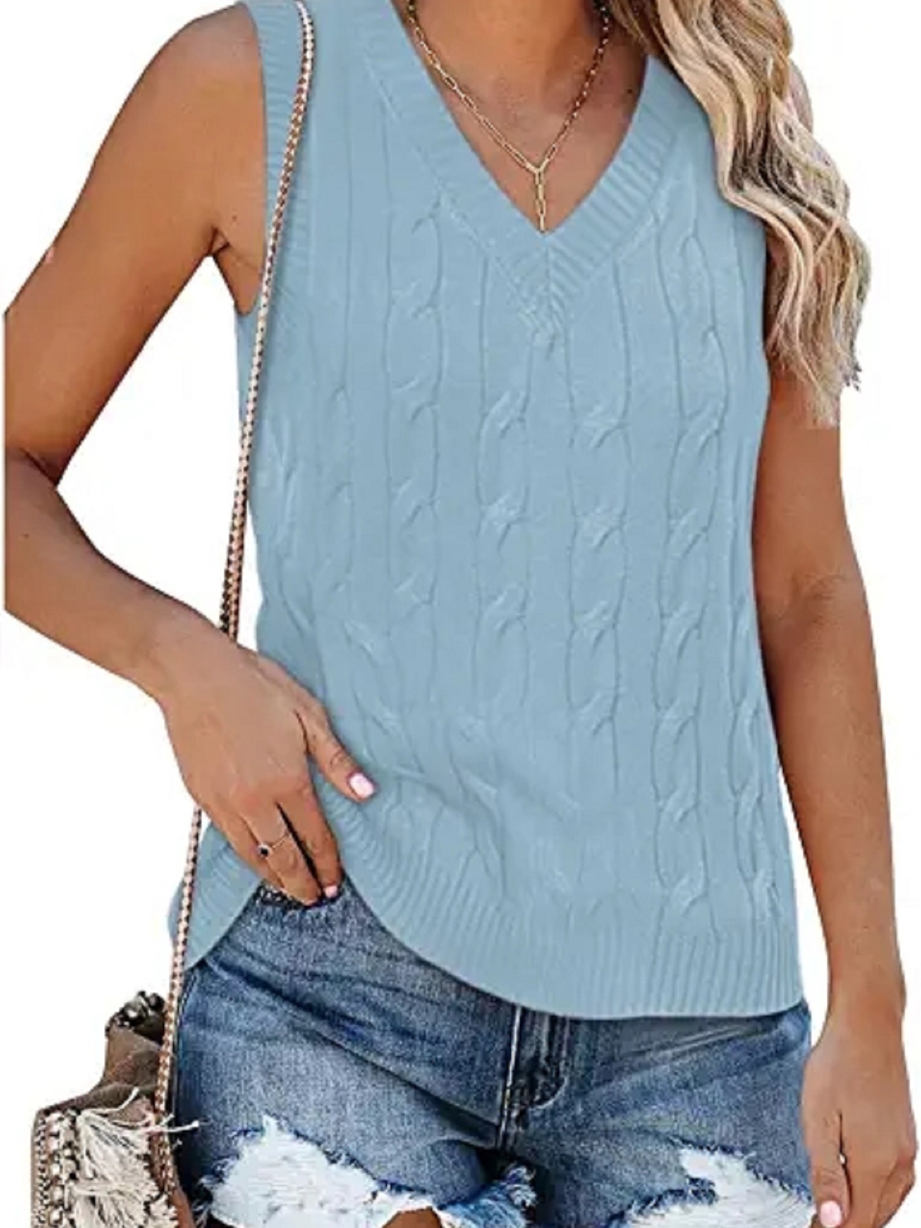Soulomelody Womens Summer V Neck Tops Knitted Sleeveless Tank Top Cable  Knit Sweater Vest Casual Solid Tee Shirts : : Clothing, Shoes 