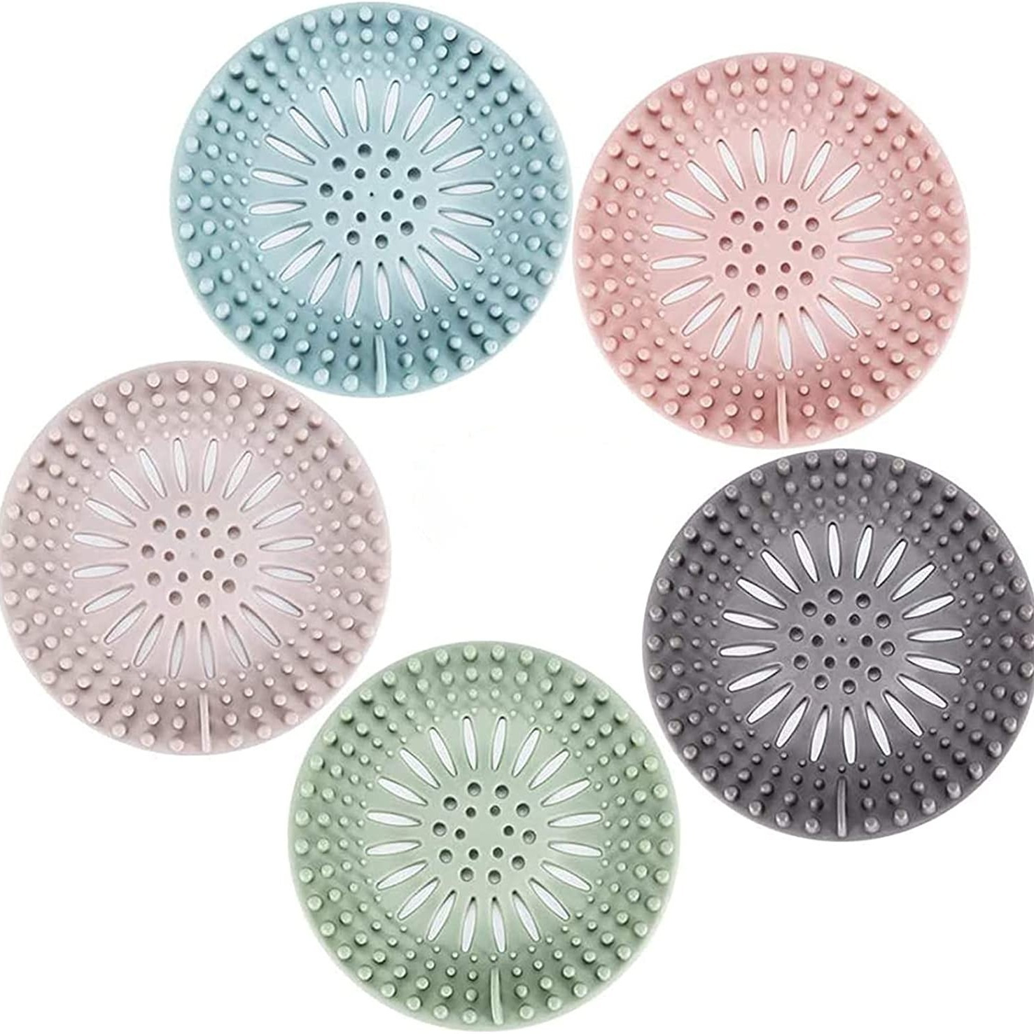 

5pcs Hair Catcher, Durable Silicone Hair Stopper, Shower Drain Covers, Easy To Install And Clean, Suit For Bathroom Bathtub And Kitchen