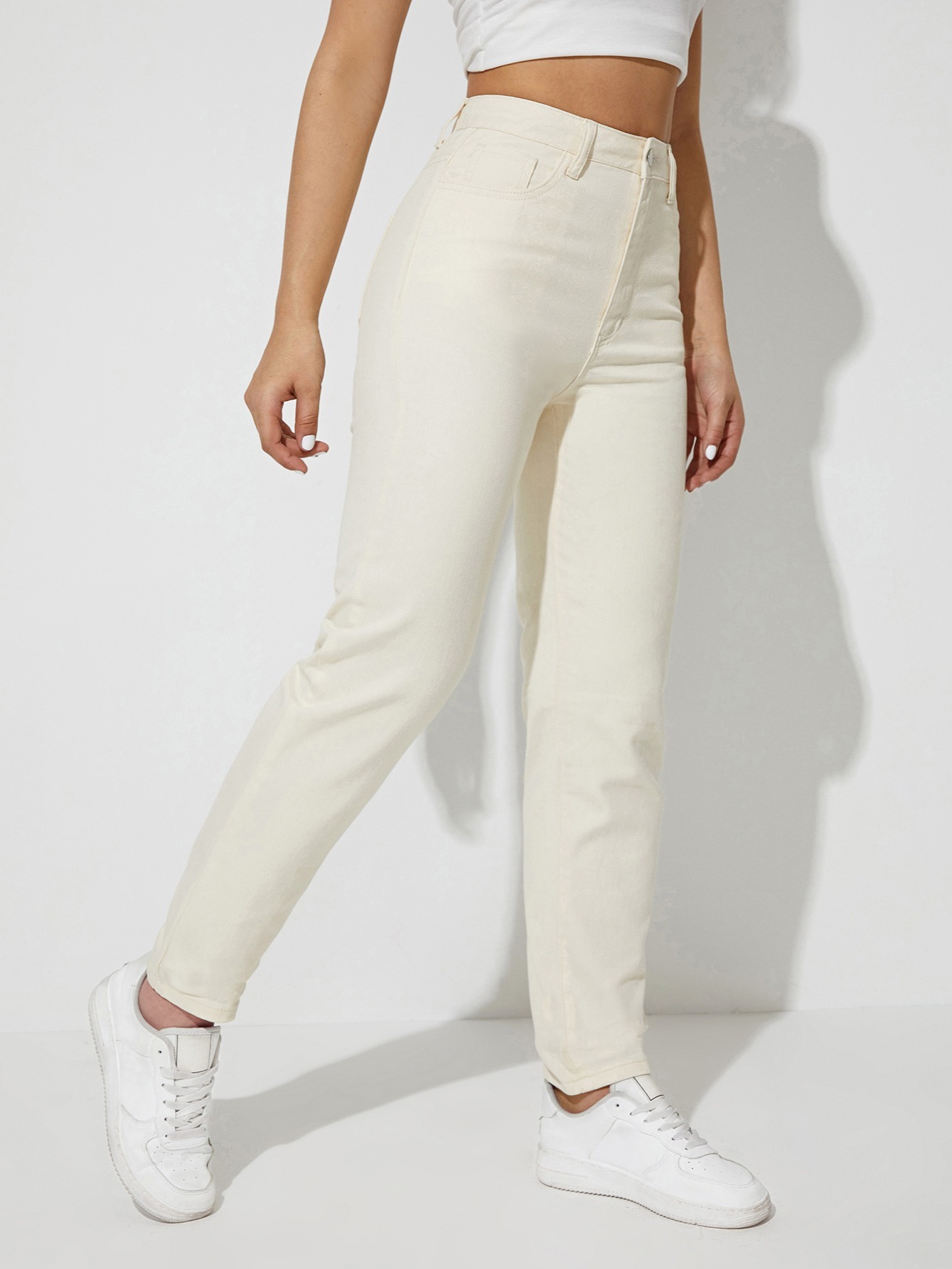 Apricot High Straight Leg Jeans High Slash Pockets - Temu