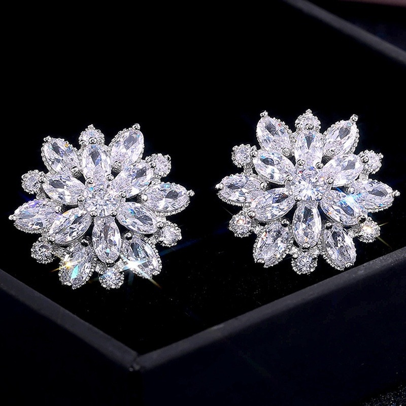 

Bridal Wedding Party Fine Jewelry Inlay Marquise Cut Crystal Flower Stud Earrings For Women