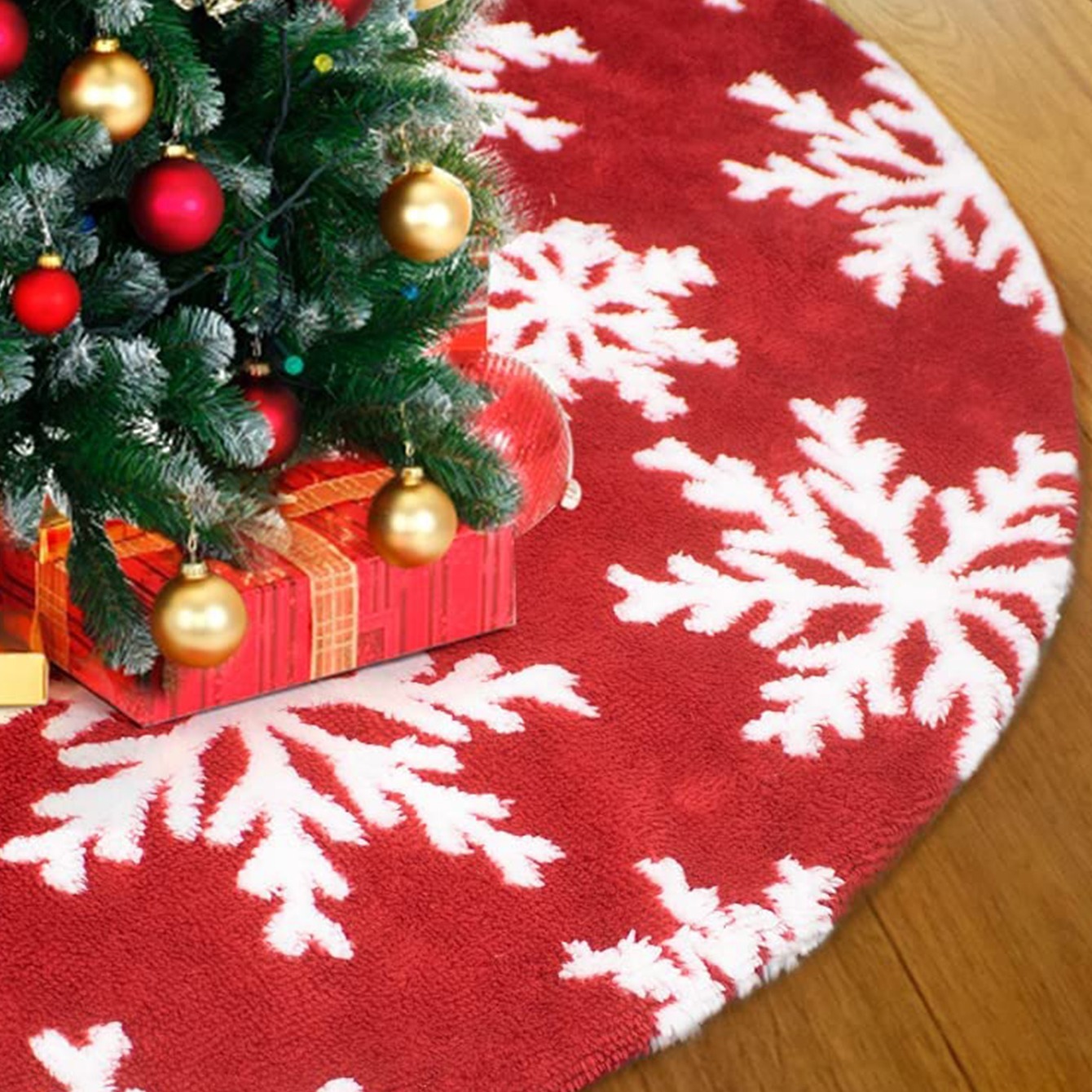 1pc christmas decoration for home red snowflake christmas tree skirt details 5