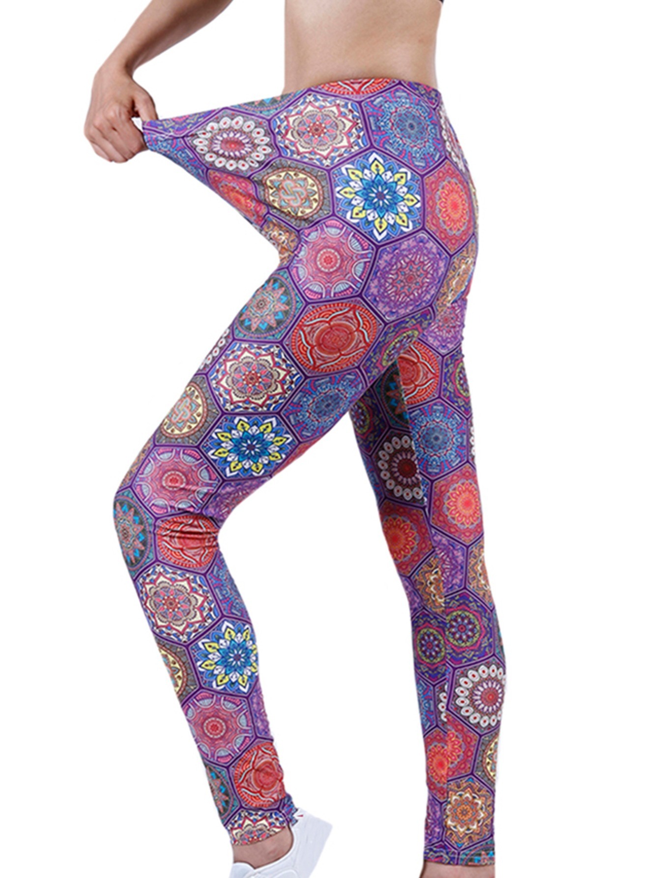 Womens Leggings Floral Printed Yoga Pants Casual High Waist Sweatpants ...