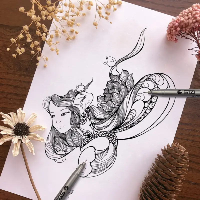 9pcs Black Micro Pen Fineliner Ink Pens Waterproof For Drawing Artist Illustration