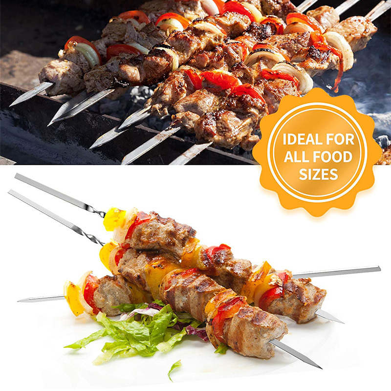 15pcs stainless steel skewers 1 tube storage for barbecue reusable grill skewers shish kebab bbq camping flat forks gadgets outdoor camping picnic cookware barbecue tool accessories details 4