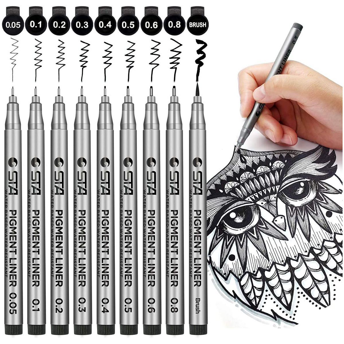 '9pcs Black Micro Pen Fineliner Ink Pens - Free Shipping'