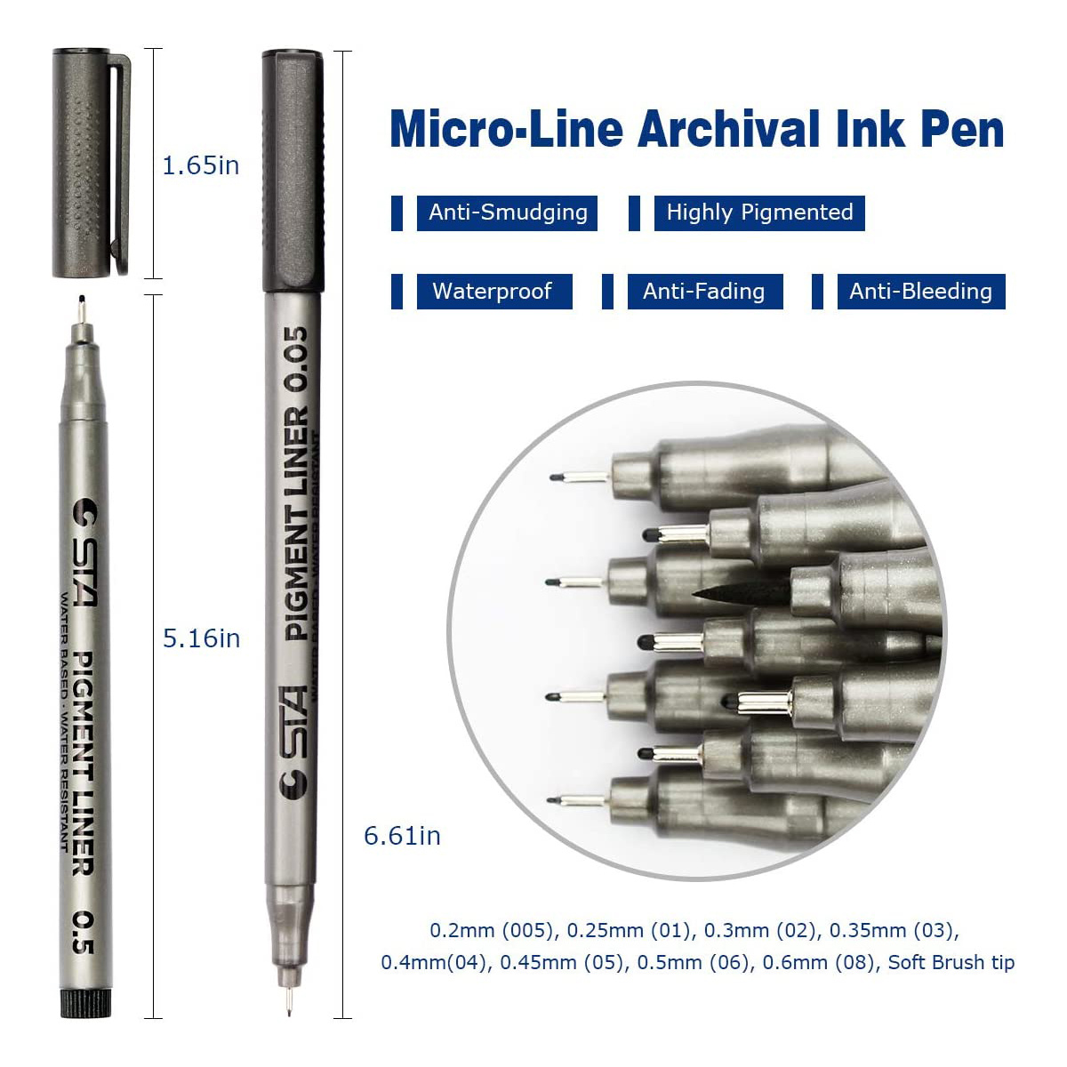 Black Micro-Pen Fineliner Ink Pens Pigment Liner Drawing Pens 0.05mm-3mm