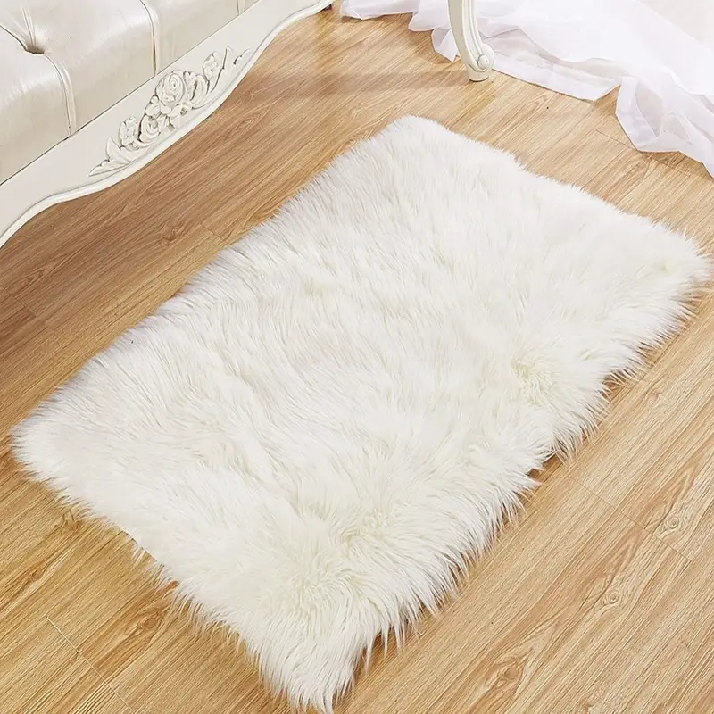 1pc White Rectangular Plush Rug Soft Area Rug For Bedroom - Temu New ...