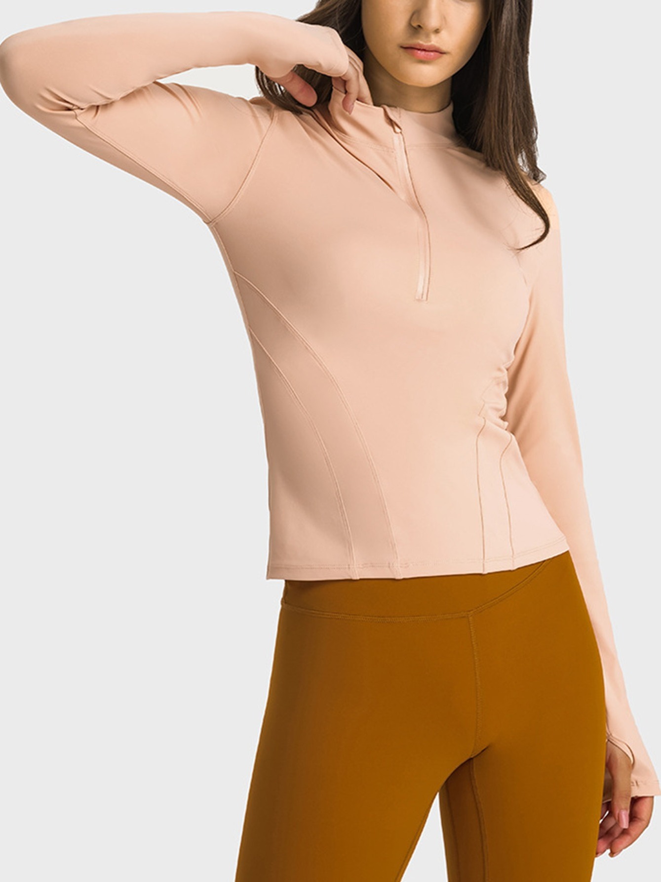 Women's Half Zip Stand Collar Tight Waist Double Sided Nylon