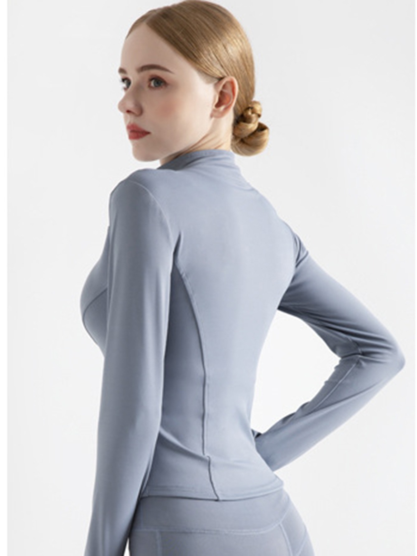 $128 Alo Yoga Women White Stretch High Collar Full Zip Arm Pocket Jacket  Size XS