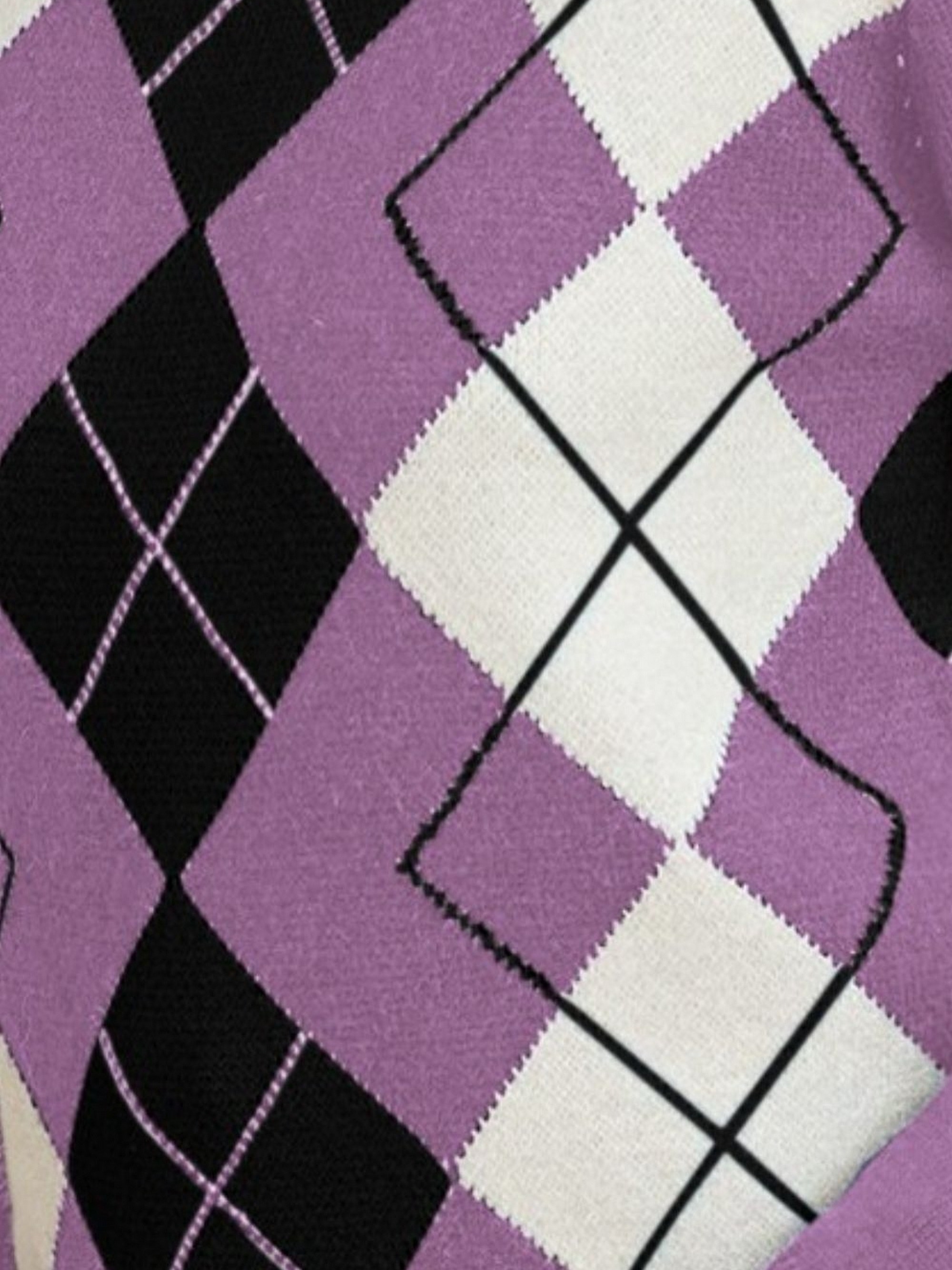 DuAnyozu Women Color Block Sweater Casual Argyle Print Long Sleeve V-neck  Knitwear