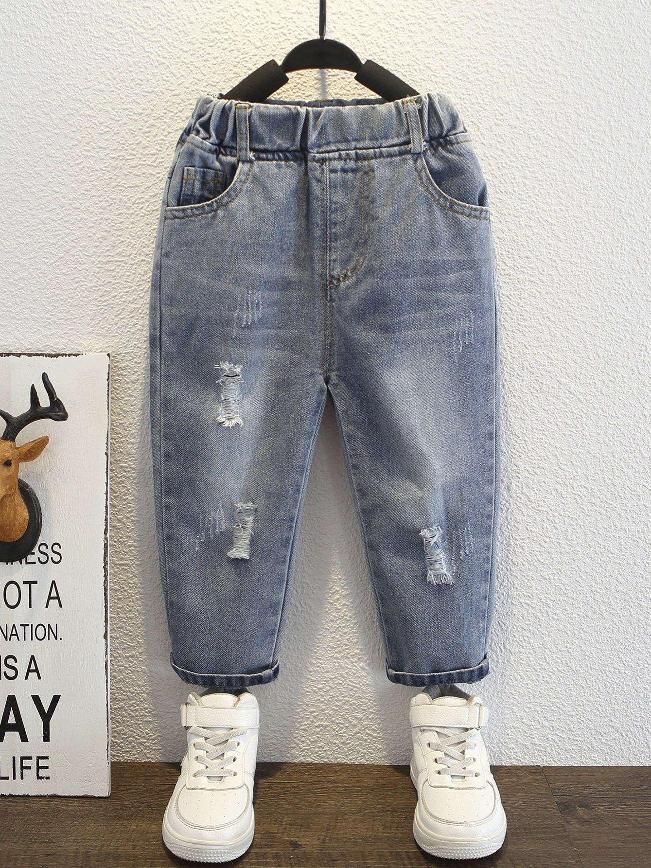 Kro Ring tilbage Soveværelse Baby Boys Ripped Jeans Casual Elastic Waist Denim Pants Bottoms Kids  Clothes - Kid's Fashion - Temu