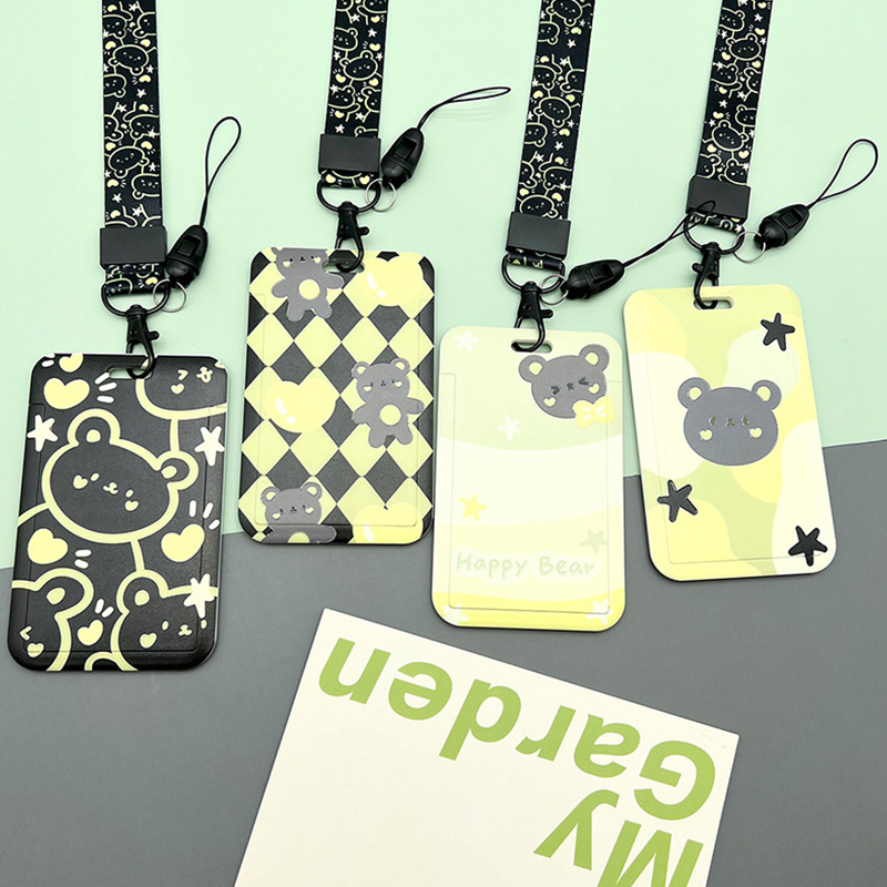 Cute Bear Id Card Holder Case: Detachable Silky Neck Lanyard - Temu