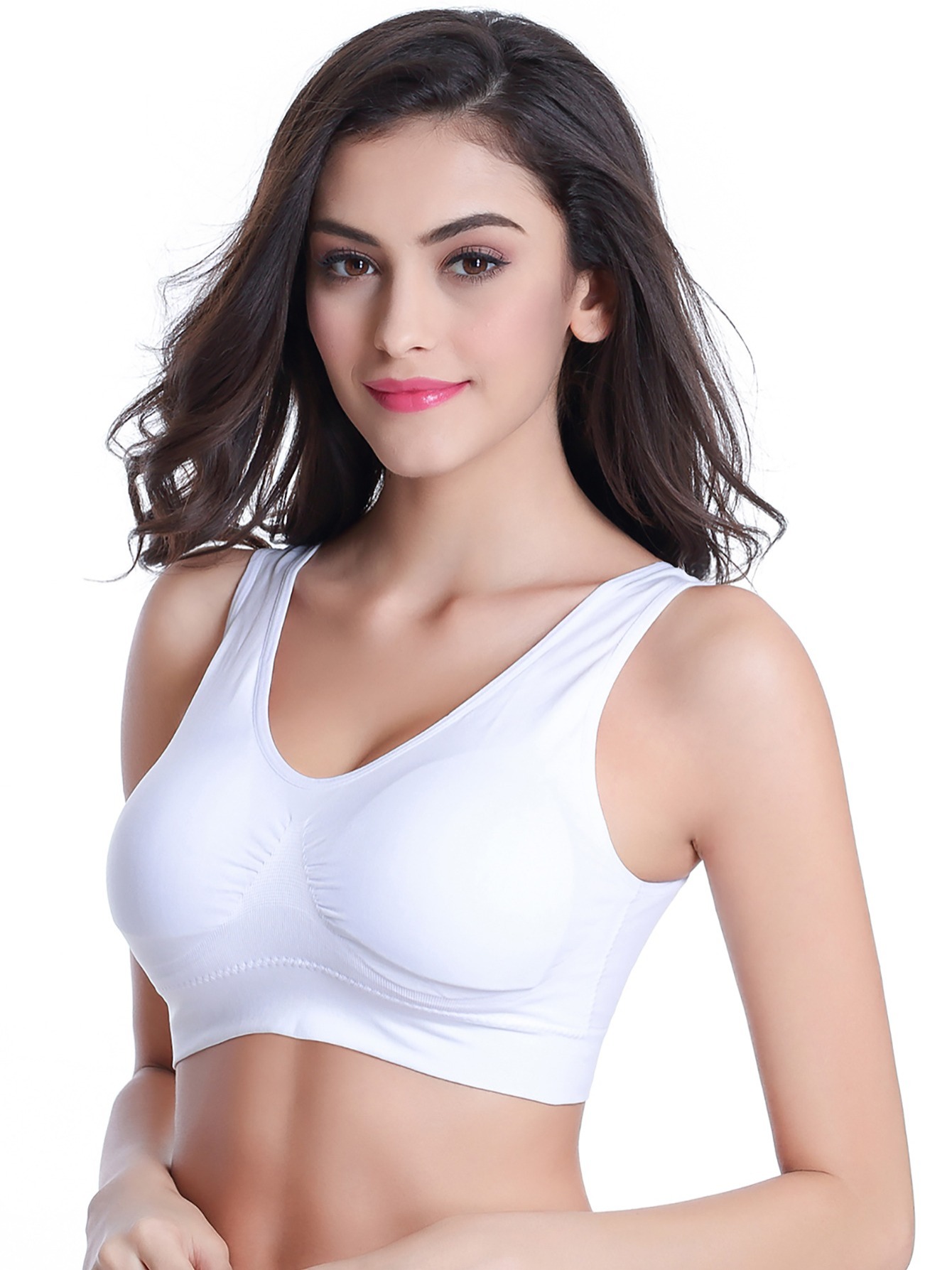 Plus Size Seamless Bra With Pads Easy Comfort Bra Active Everyday Push Up  Bralette Vest Wireless Brassiere Bra Women Hollow Out Padded Sports Bra Top