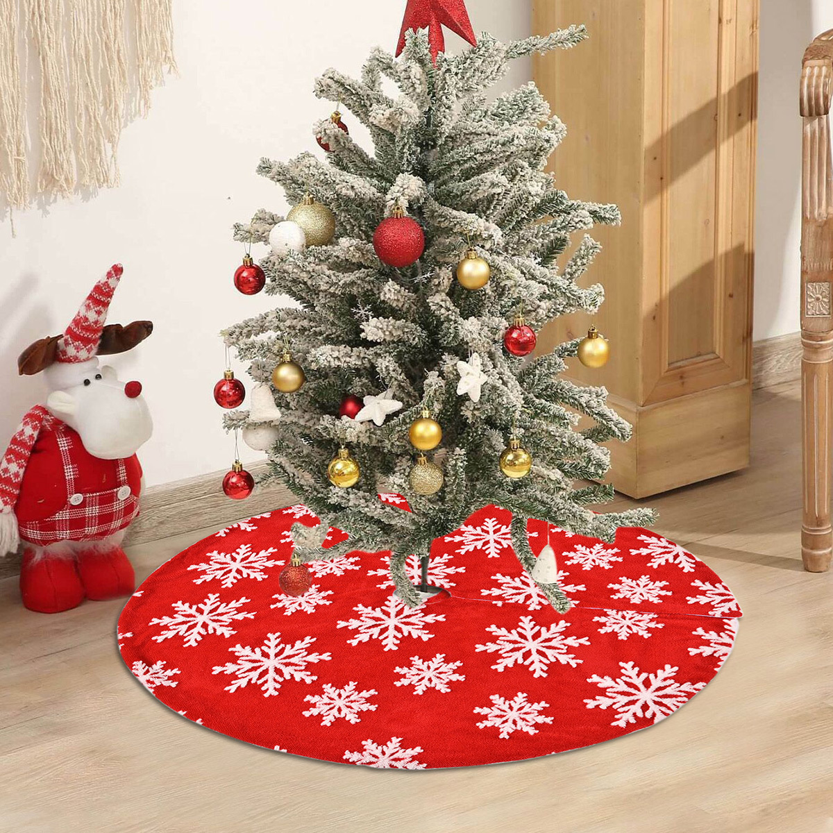 1pc christmas decoration for home red snowflake christmas tree skirt details 0