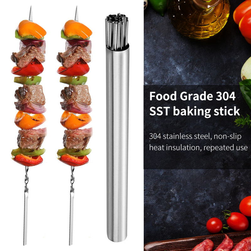 15pcs stainless steel skewers 1 tube storage for barbecue reusable grill skewers shish kebab bbq camping flat forks gadgets outdoor camping picnic cookware barbecue tool accessories details 2