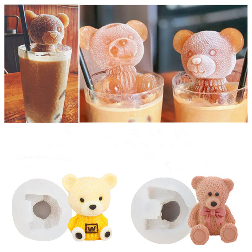 Whaline 2pcs 3D Teddy Bear Ice Silicone Molds Ice Cube Trays Mold Silicone Animal Mold Soap Candle Mold Ice Cube for Coffee Milk Tea Candy Gummy
