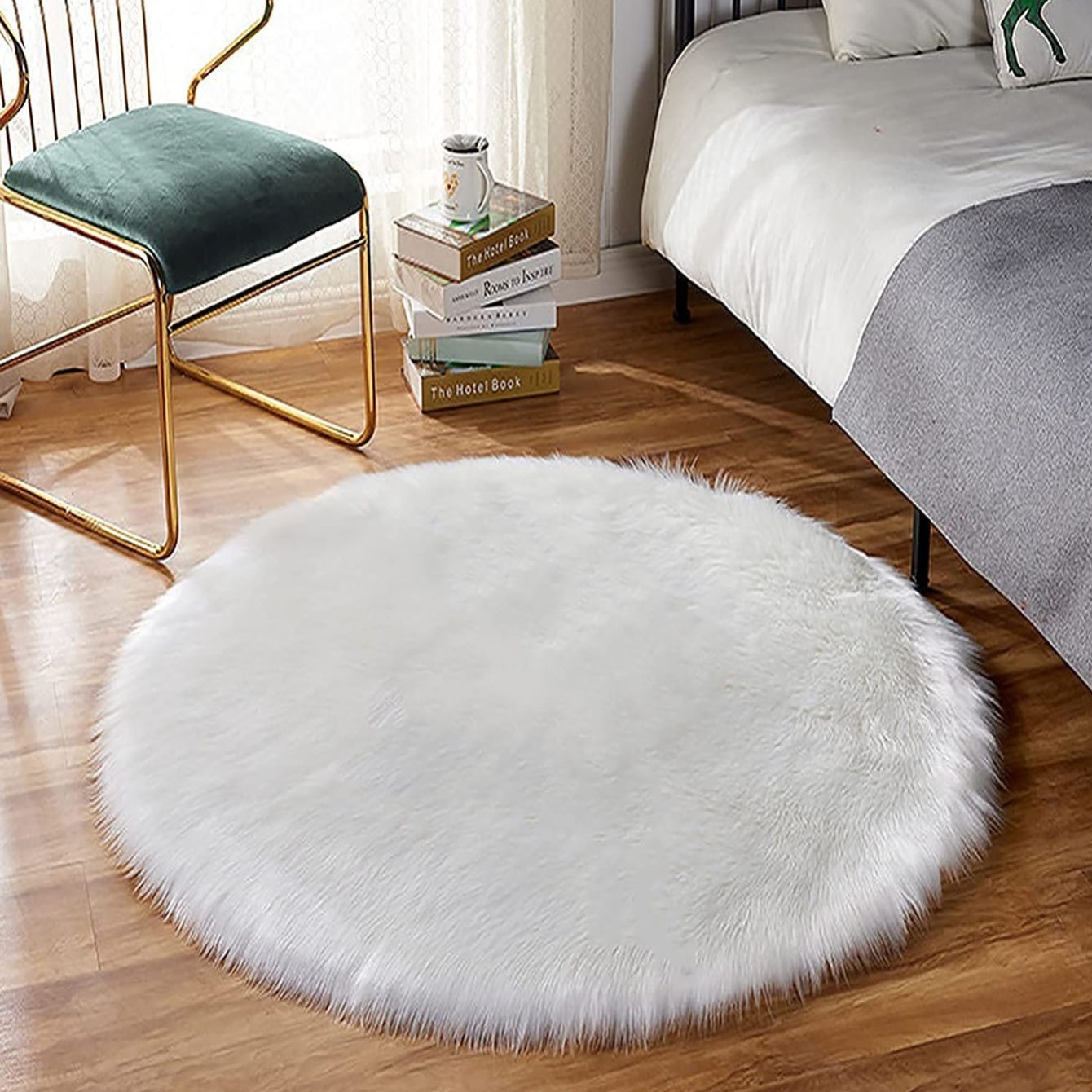 White Round Soft Fluffy Rug Faux Fur Rug Bedroom Living Room - Temu