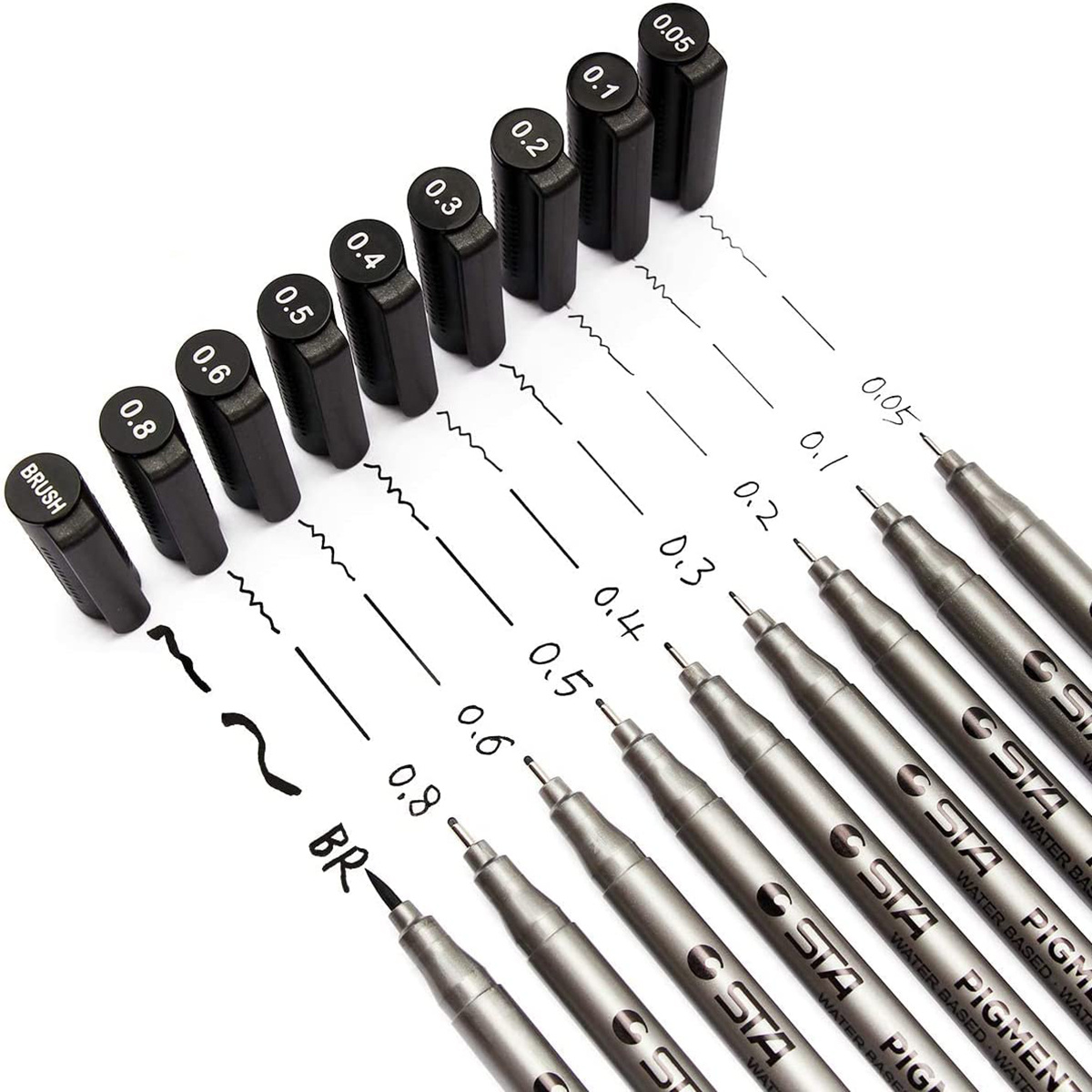 DRAWGUUD Set of 9 Black Micro-Pen Fineliner Ink Pens - Waterproof