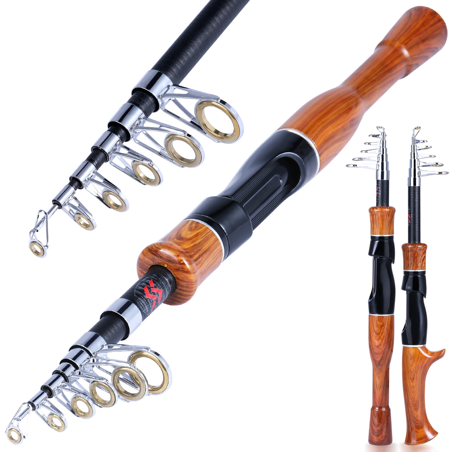 Sougayilang Fishing Rods and Reels Set Carbon Fiber Telescopic Fishing Rod  with 13BB Metal Spinning Reel for Travel Boat Camping Fishing