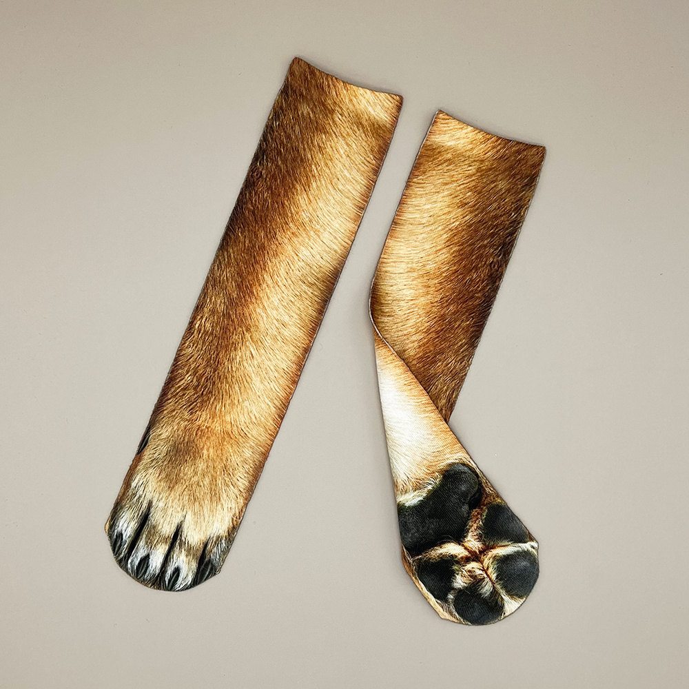 1 Pair Of Heat Transfer 3d Printed Fun Socks, Dog Paw Socks, Couple's Style