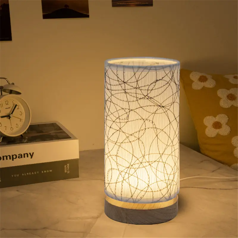 1pc nordic solid wood table lamp modern creative table lamp bedside lamp simple fabric lamp for study details 5