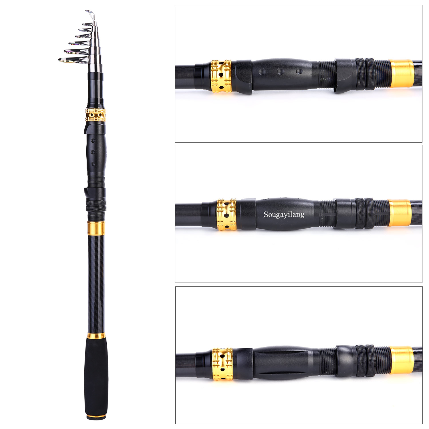 Sougayilang 2-section Carbon Fiber Fishing Rod, Comfort Grip Spinning Rod  For Freshwater, Gift For Beginners