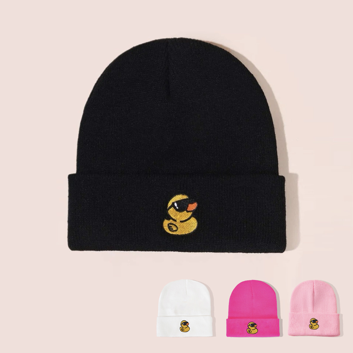 

Embroidered Yellow Duck Knit Hat For Women Valentines Gifts