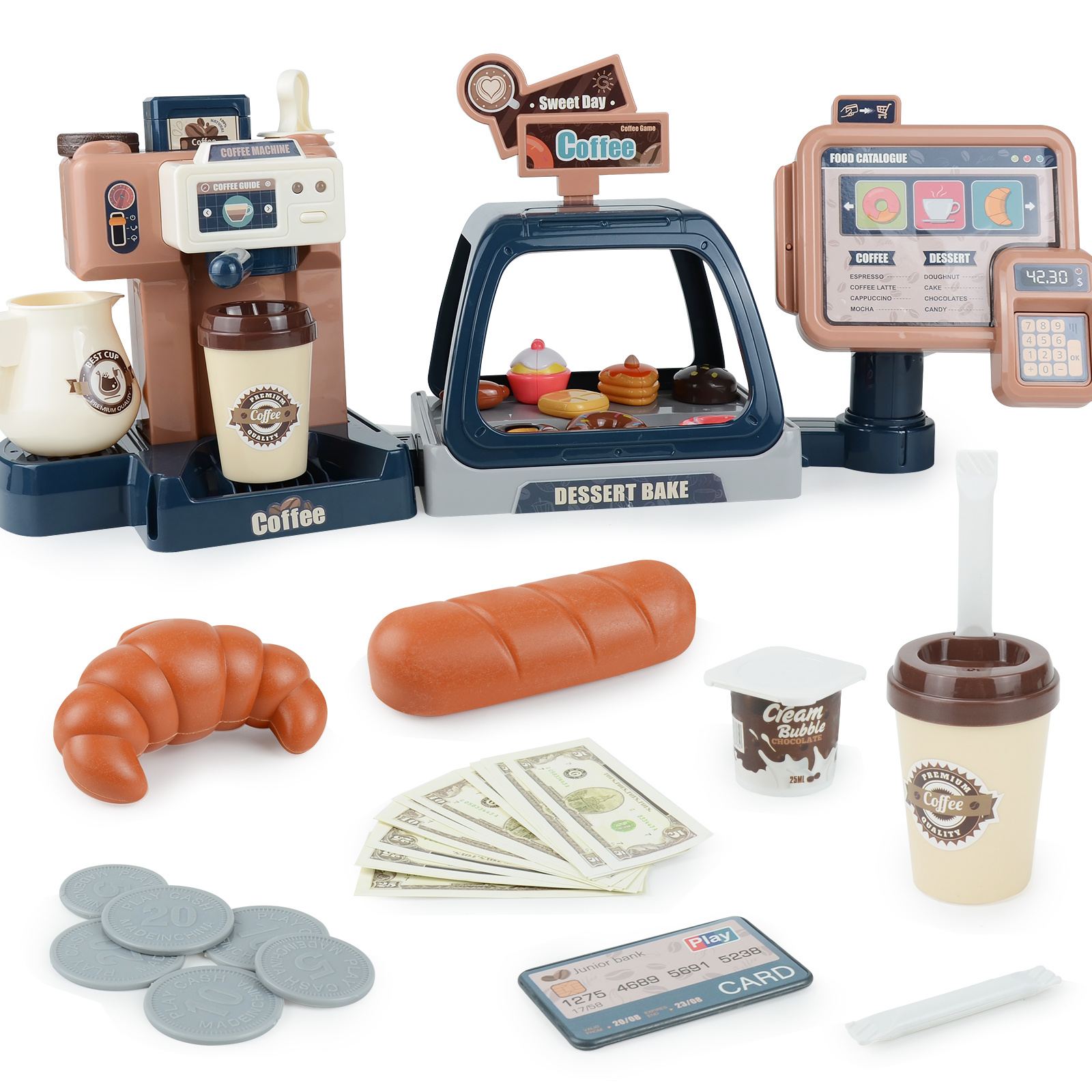  Cafetería Juego de simulación para niños, juguete de plástico  para cafetera, tazas de café, postres, aperitivos, juego de juguetes para  niños, color aleatorio, 1 tamaño : Juguetes y Juegos